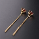 Original new mini unique six-claw inlaid ruby earrings boutique Chinese style retro charm ladies brand silver jewelry