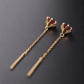 Original new mini unique six-claw inlaid ruby earrings boutique Chinese style retro charm ladies brand silver jewelry