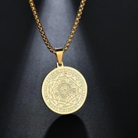 New Seven Angels Religious Rune Pattern Pendant Necklace Men's Women's Necklace Fashion Metal Sliding Round Necklace Accessories