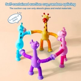 Pop Tubes Stress Relief Telescopic Giraffe Fidget Toys Squeeze Children Suction Cup Toys Cartoon Sensory Bellows Toys Gifts